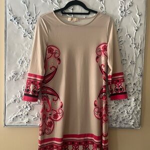 Beige and Pink Patterned Dress